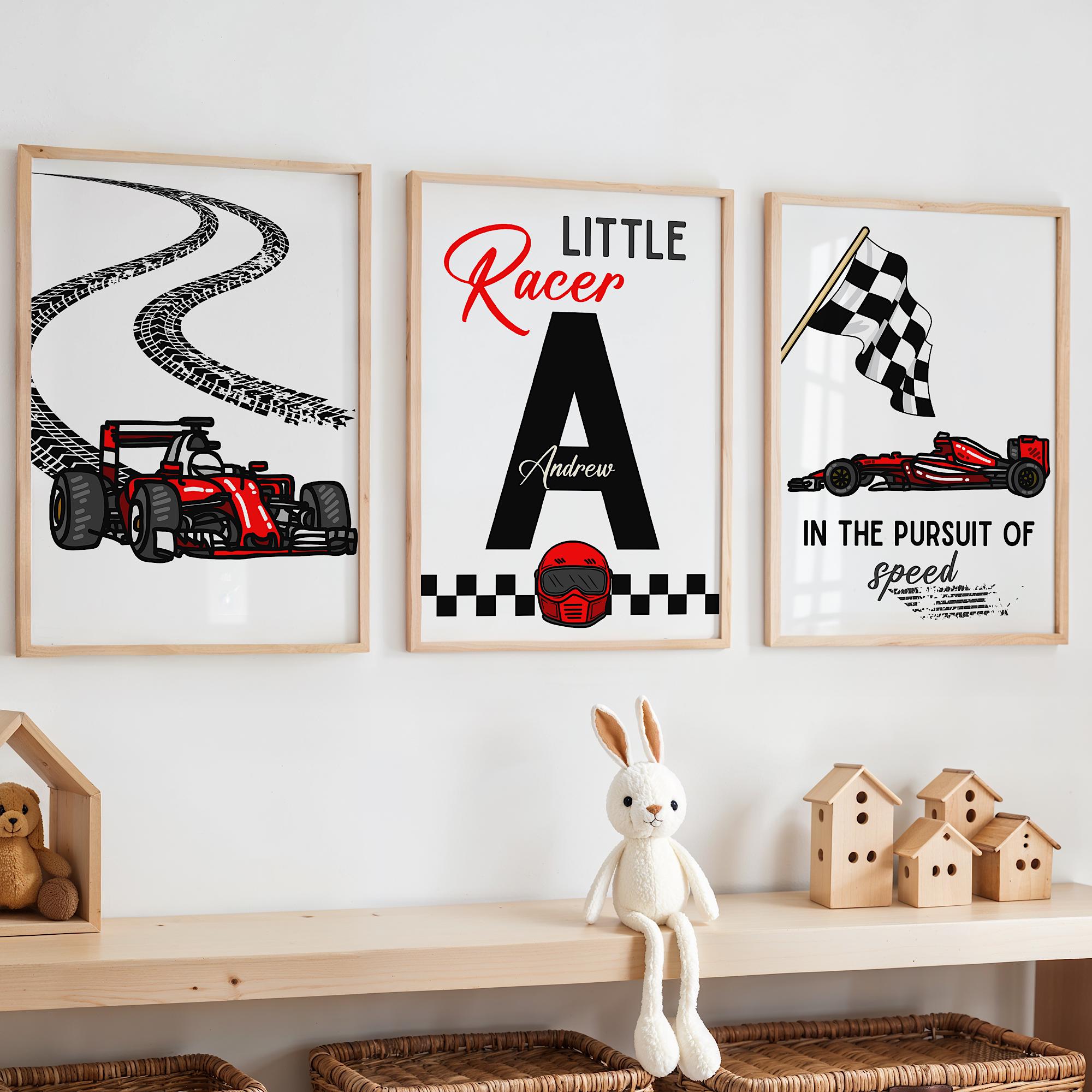 Baby Nursery Wall - Custom Name Racing Car Nursery Prints