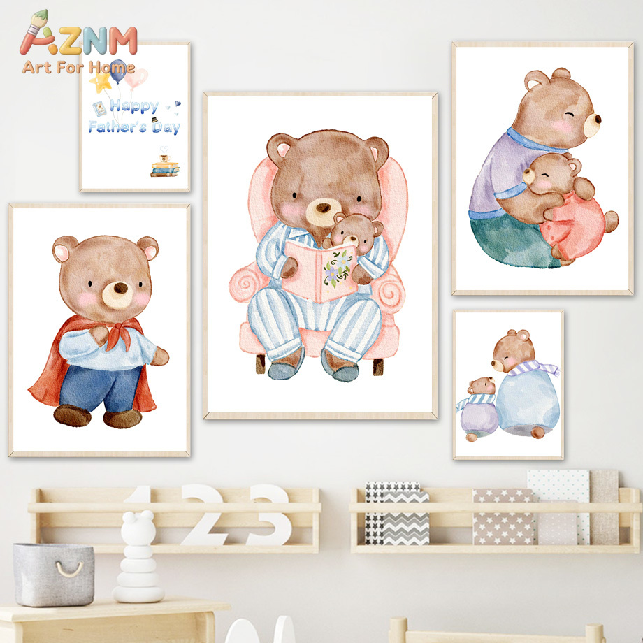 Baby Nursery Themes Girl - AZNM Watercolor Father and Baby Bear