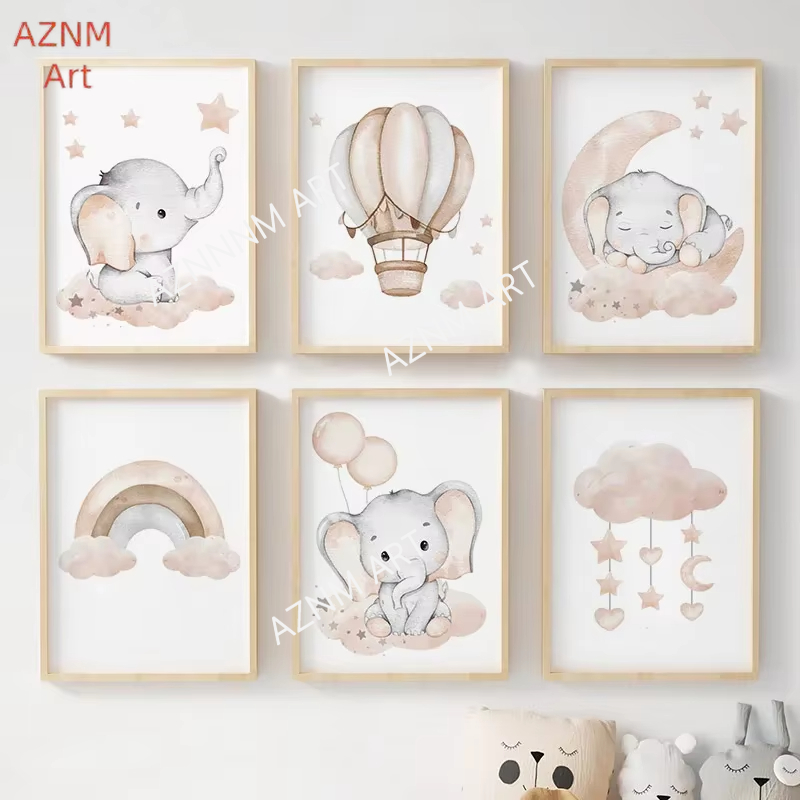 Baby Nursery Design - Elephant Balloon Rainbow Moon Stars Cloud