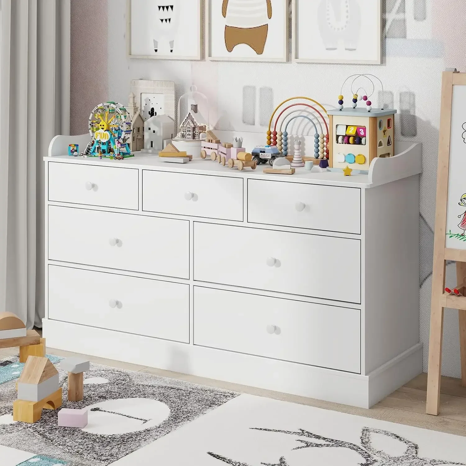 Baby Nursery Dresser Changing Table - Kids Dresser Cabinet with 7 Drawers,