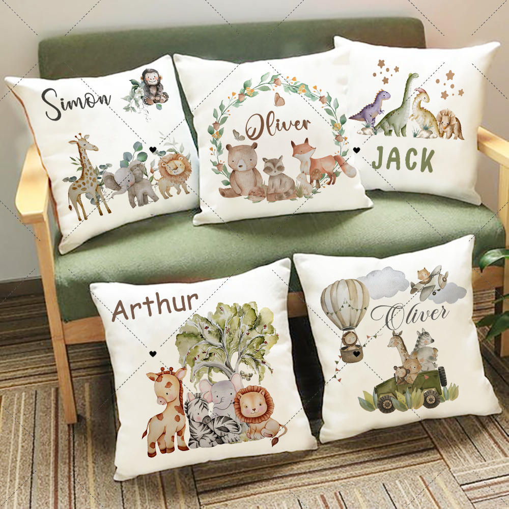Baby Nursery Jungle - Personalised Woodland Animal Print Pillowcase Custom