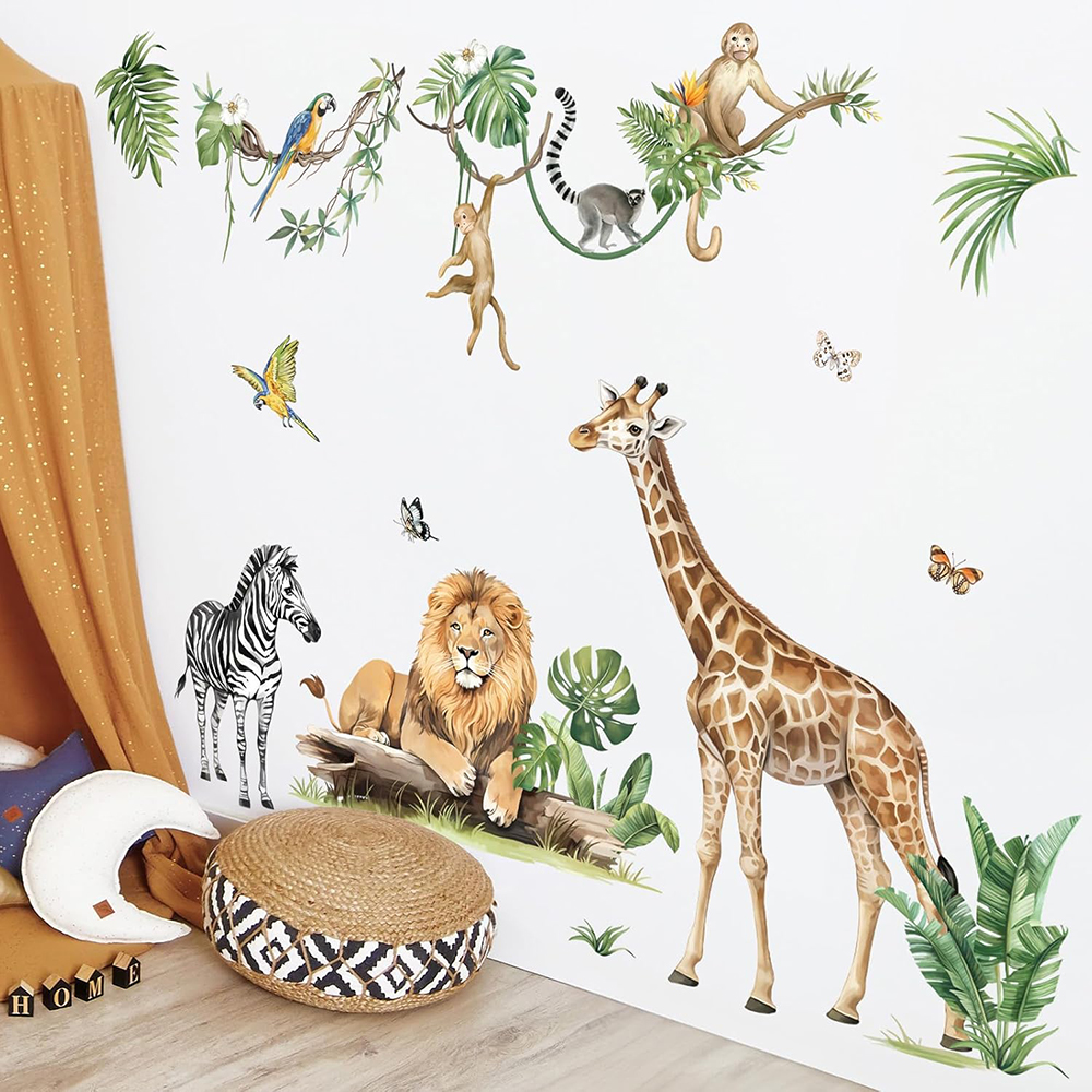 Baby Nursery Design - Large Jungle Animal Tropical Leaves Wall