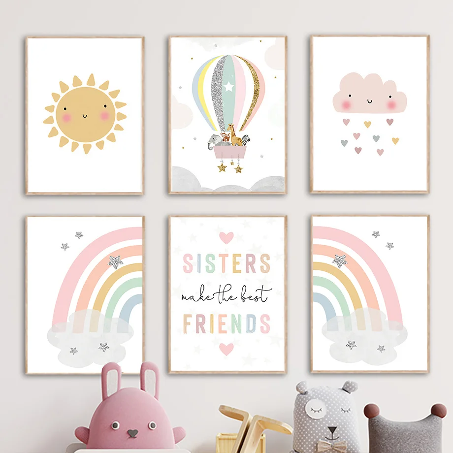 Baby Nursery Design - Giraffe Elephant Hot Balloon Sun Rainbow