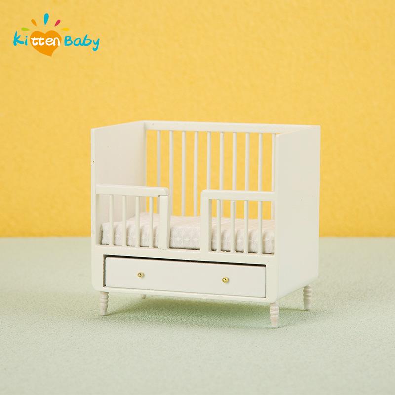 Baby Nursery Storage - 1:12 Miniature White Wood Baby Crib