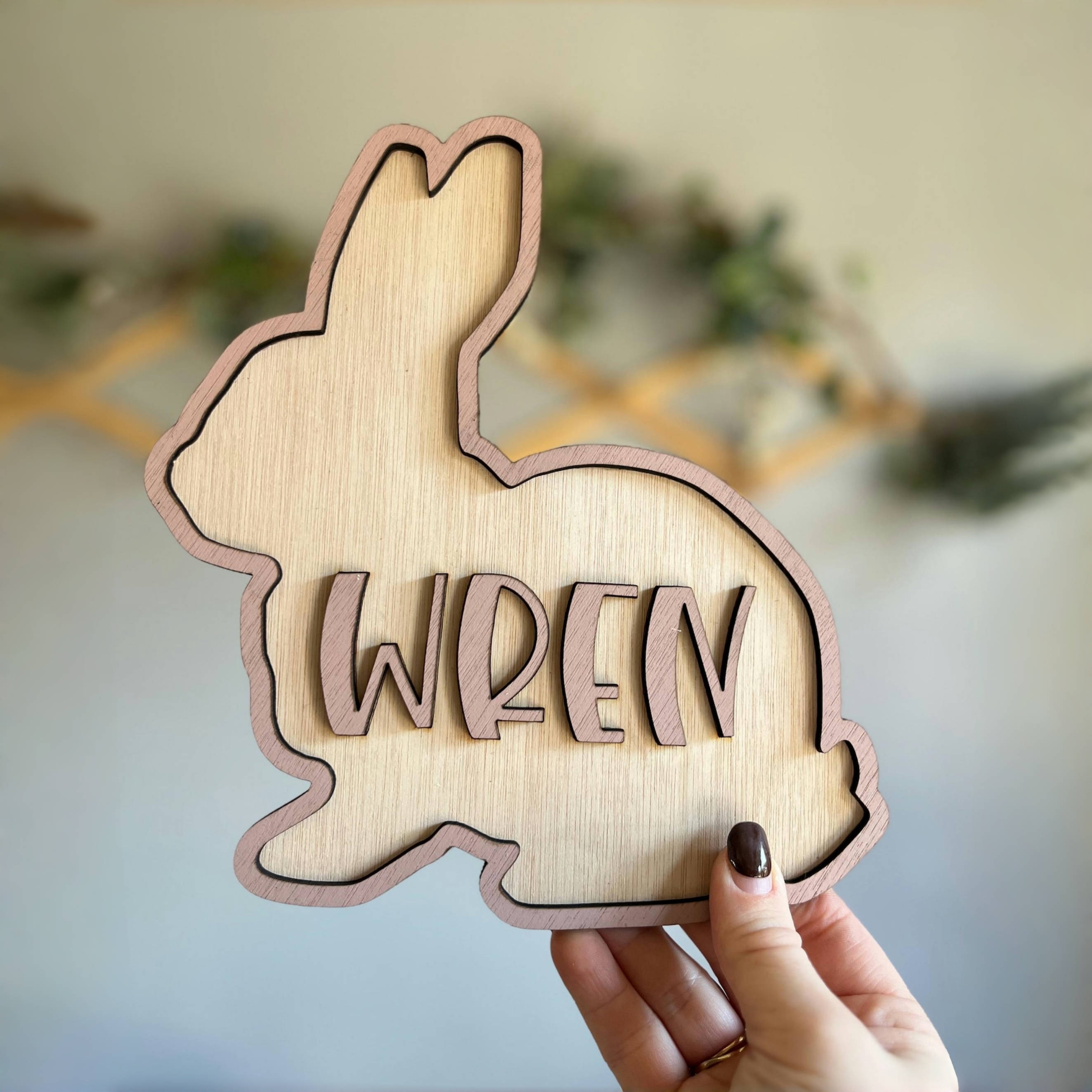 Baby Nursery Wall - Personalized Bunny Name Wooden Door Sign