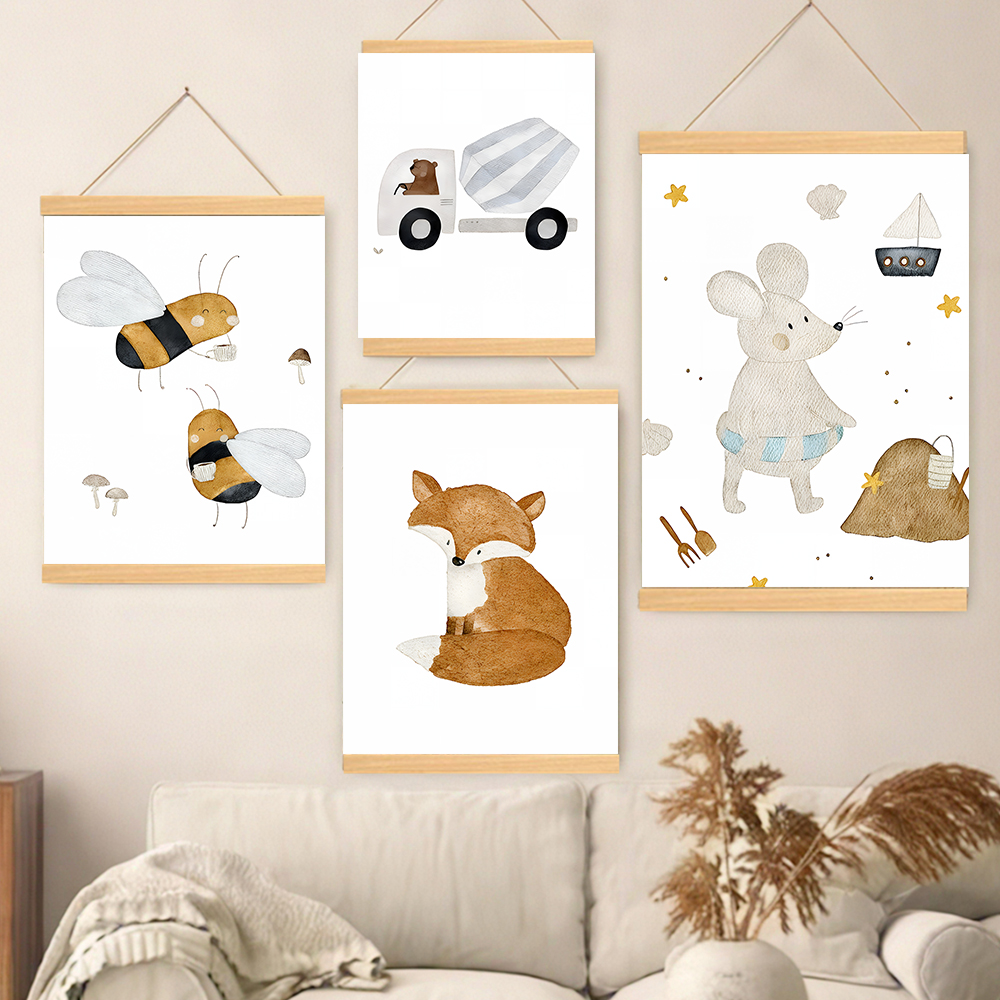 Baby Nursery Wall - Boho Cartoon Posters Print Bear Truck