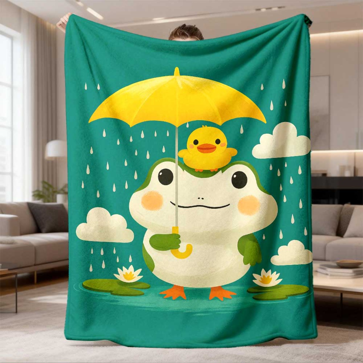 Baby Nursery Fabric - Sweet Adorable Frog and Chick Rain