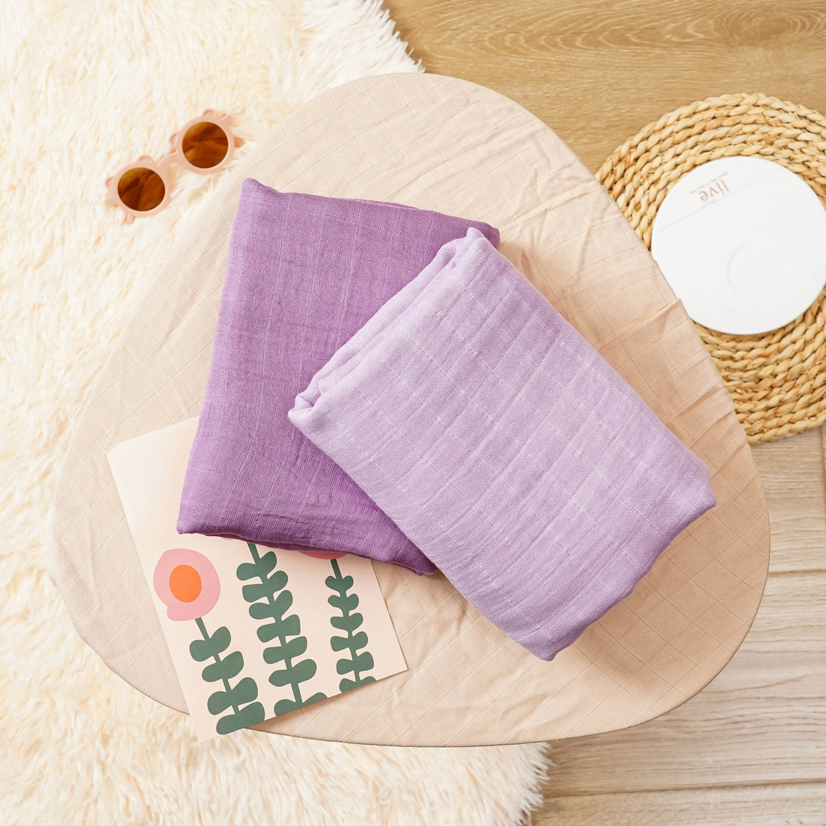Swaddle Blanket Muslin - Elinfant 2PCS Solid Color 100% Cotton