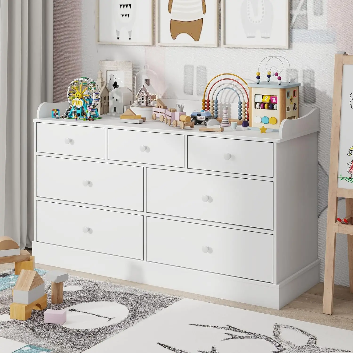 Baby Nursery Dresser Changing Table - Kids Dresser Cabinet with 7 Drawers,