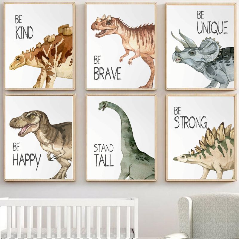 Baby Nursery Wall - Watercolor Dinosaur Poster Nursery Boy's Room