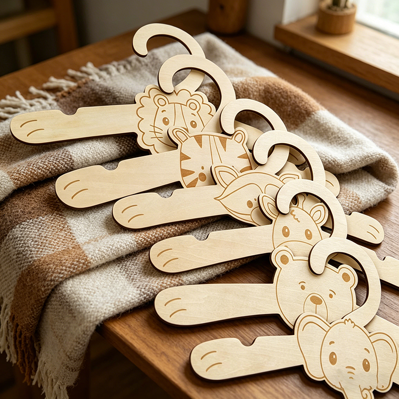 Baby Nursery Jungle - 6pcs Jungle Animal Wooden Clothes Hangers,