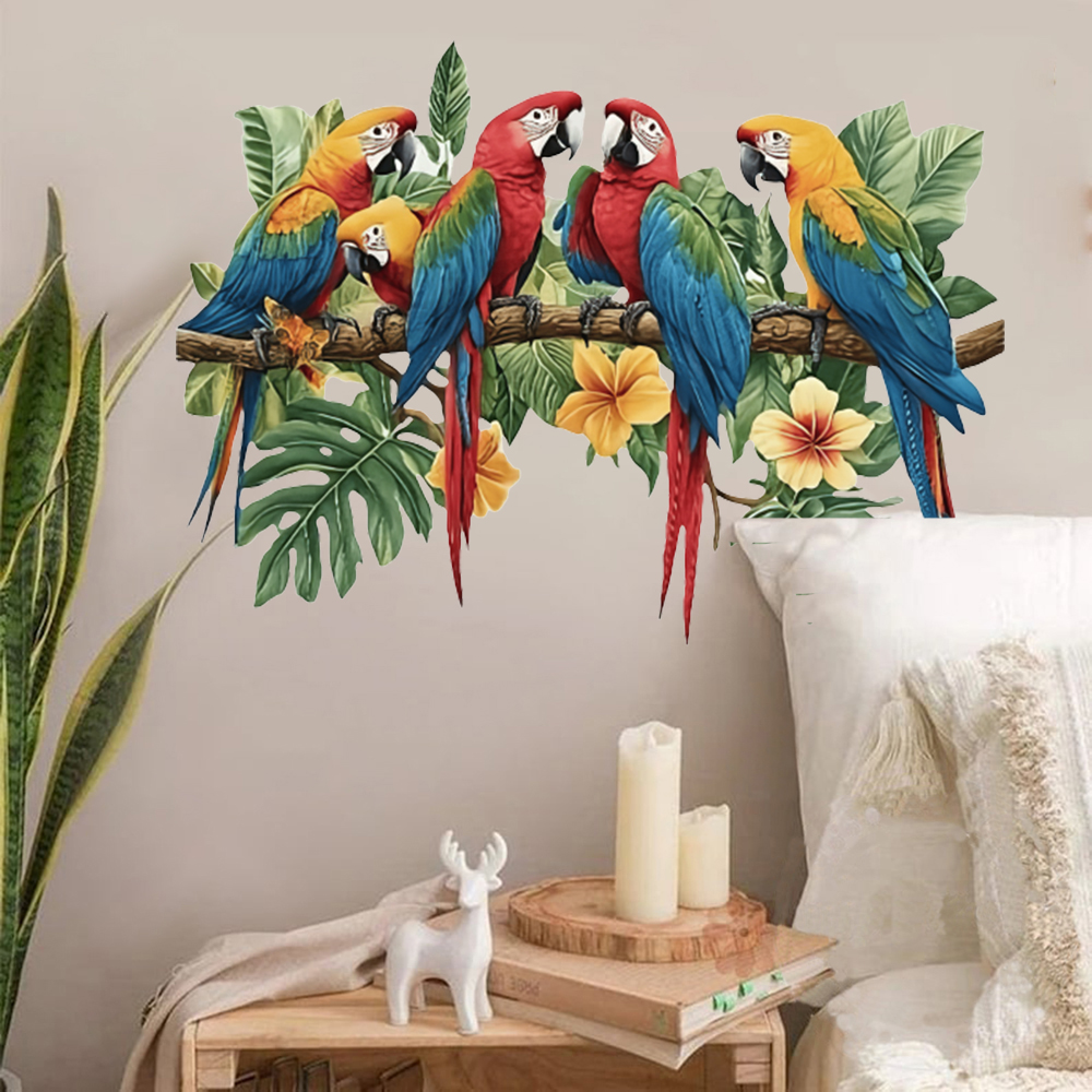 Baby Nursery Design - 3Pcs Parrots on Branch Wall Stickers