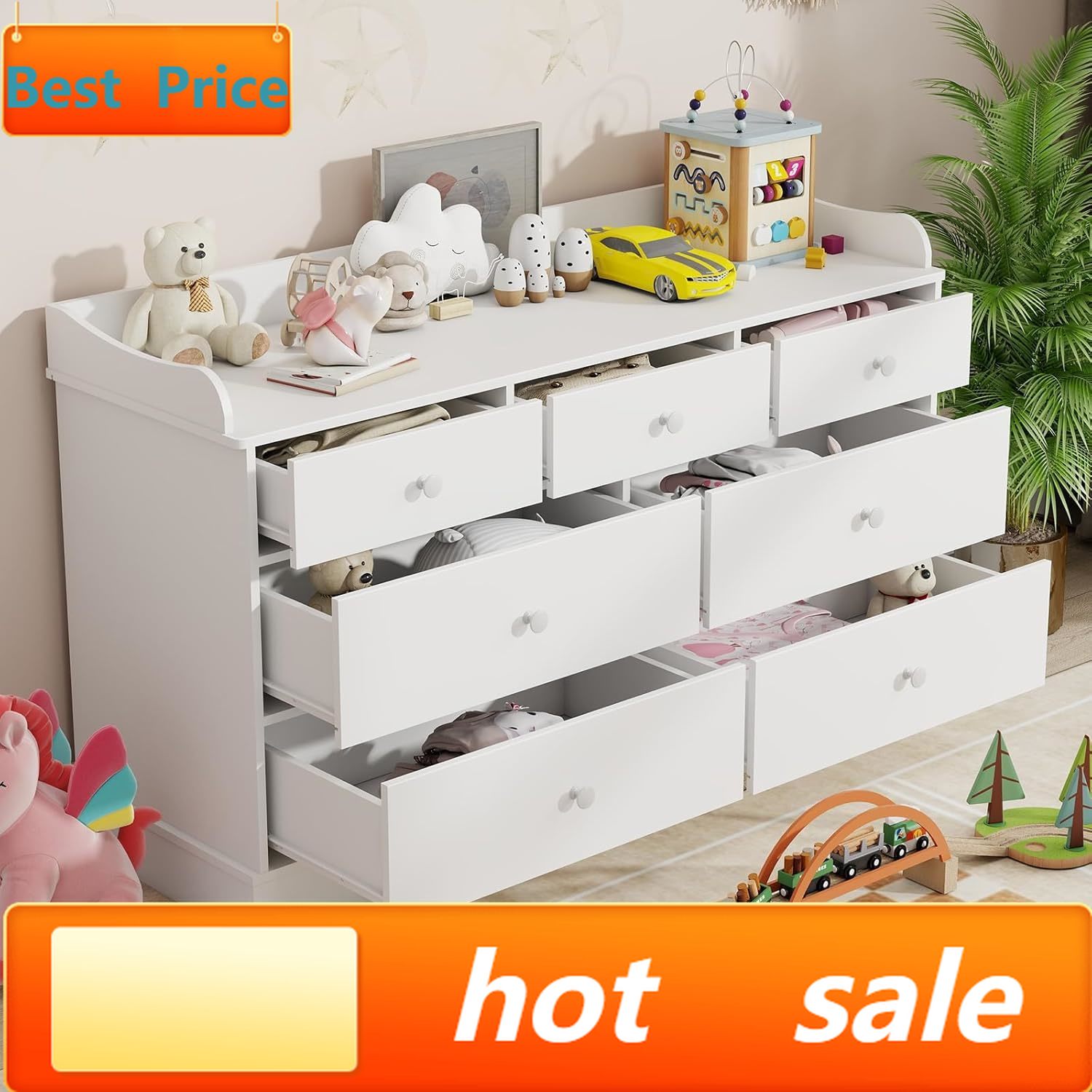 Baby Nursery Dresser Changing Table - hot-sellingKids Dresser Cabinet with 7 Drawers,