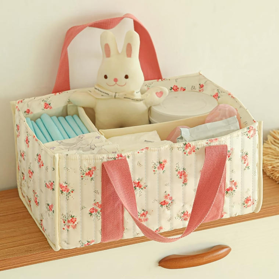 Baby Nursery Storage - Floral Diaper Caddy Organizer, Portable Nursery