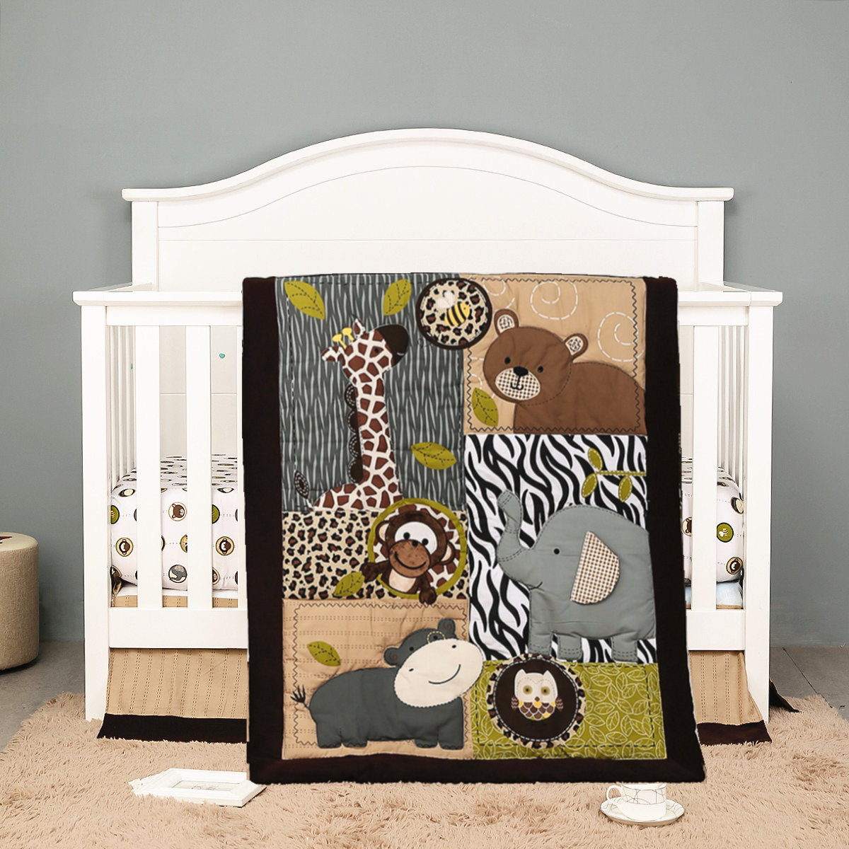 Baby Nursery Jungle - 3Pcs Embroidered Newborn Baby Cot Bedding