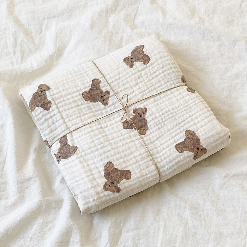 Bear Print Baby Blankets Newbo - Swaddle Blanket Muslin ulasan dan harga
