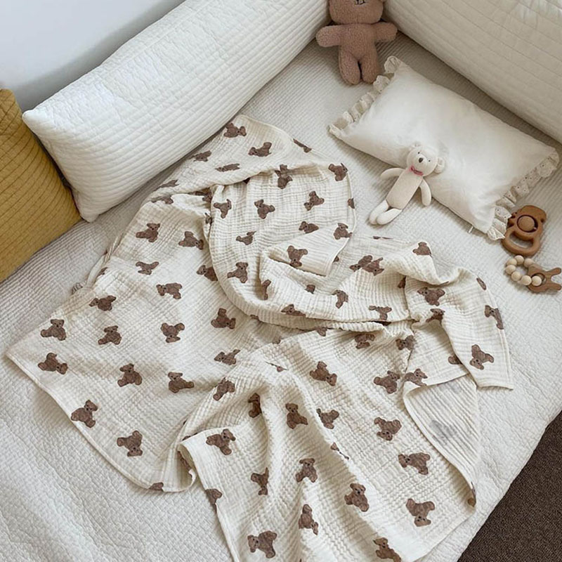 Bear Print Baby Blankets Newbo - Swaddle Blanket Muslin ulasan dan harga