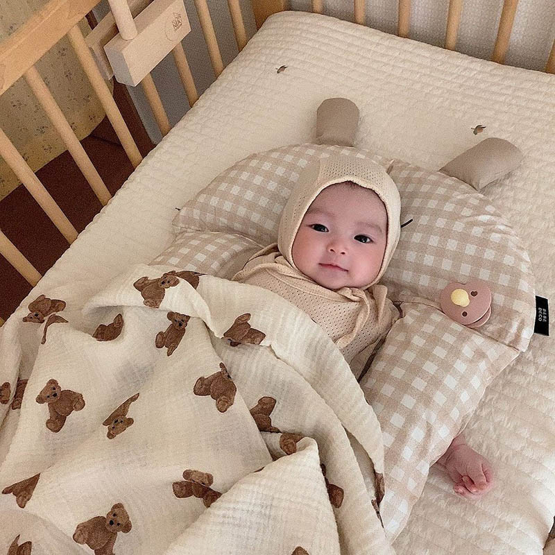 Bear Print Baby Blankets Newbo - Swaddle Blanket Muslin ulasan dan harga