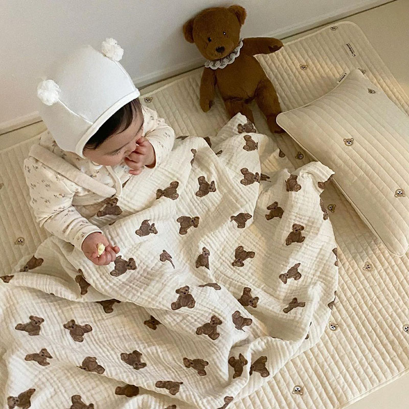 Bear Print Baby Blankets Newbo - Swaddle Blanket Muslin ulasan dan harga