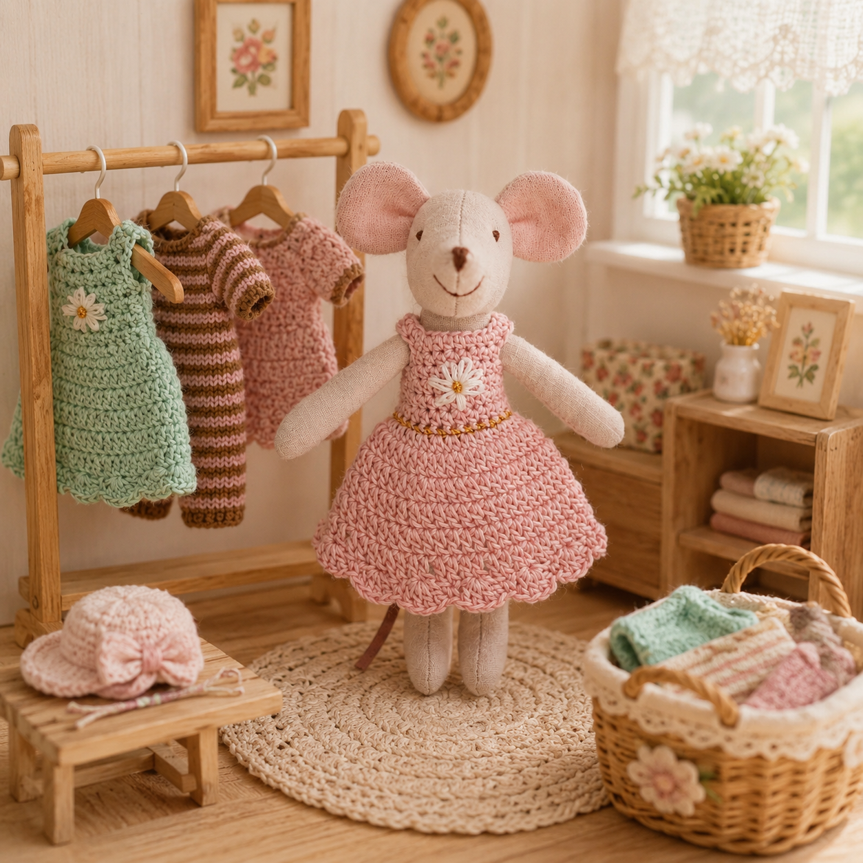 Handmade Crochet Mouse Doll, C - Baby Nursery Uniform ulasan dan harga