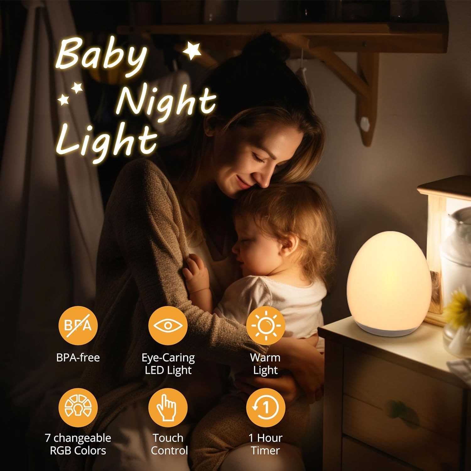 LED Dimmable Bedside Lamp Rech - Baby Nursery Egg Light ulasan dan harga