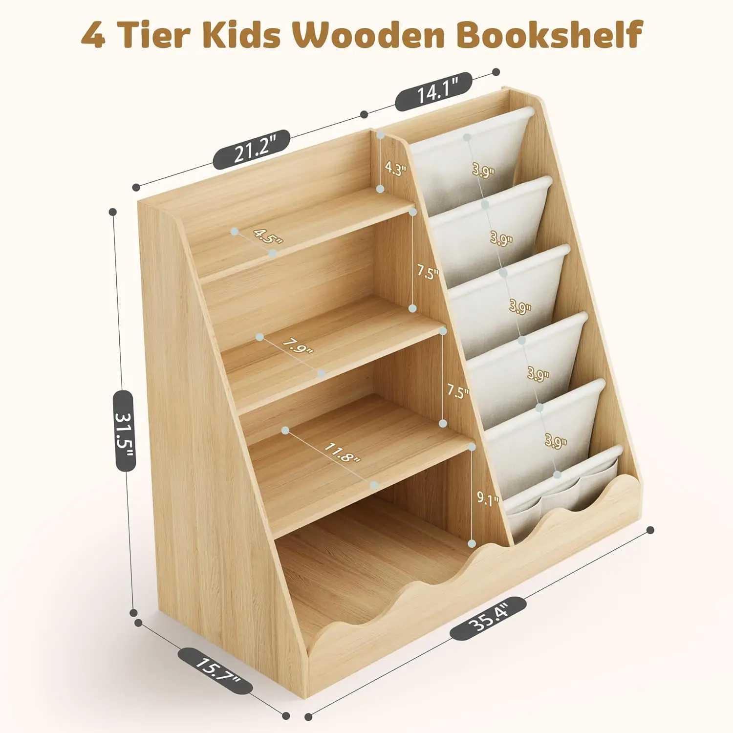 Wooden Kids Bookcase 4 Tier Ba - Baby Nursery Storage ulasan dan harga