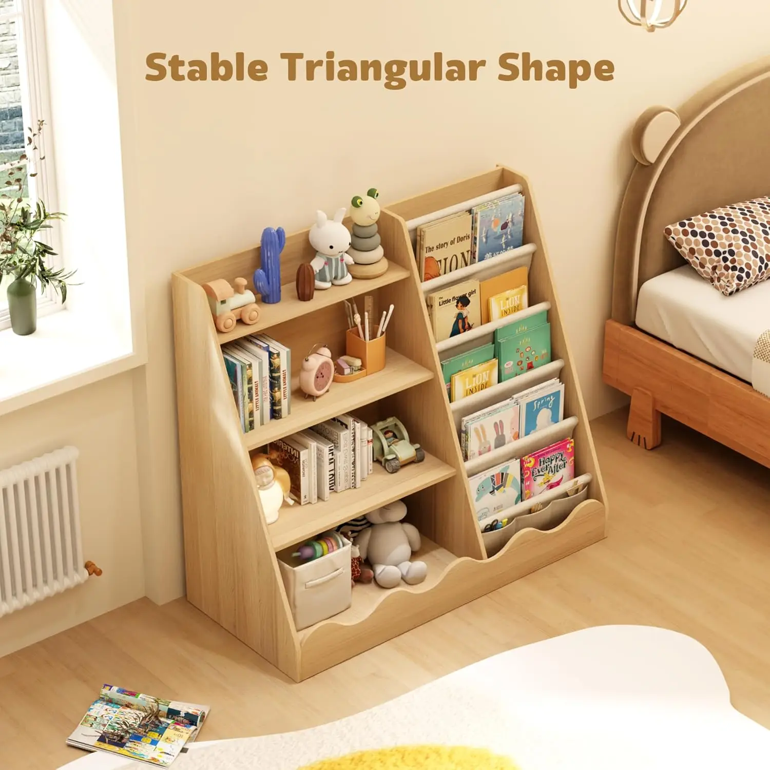Wooden Kids Bookcase 4 Tier Ba - Baby Nursery Storage ulasan dan harga