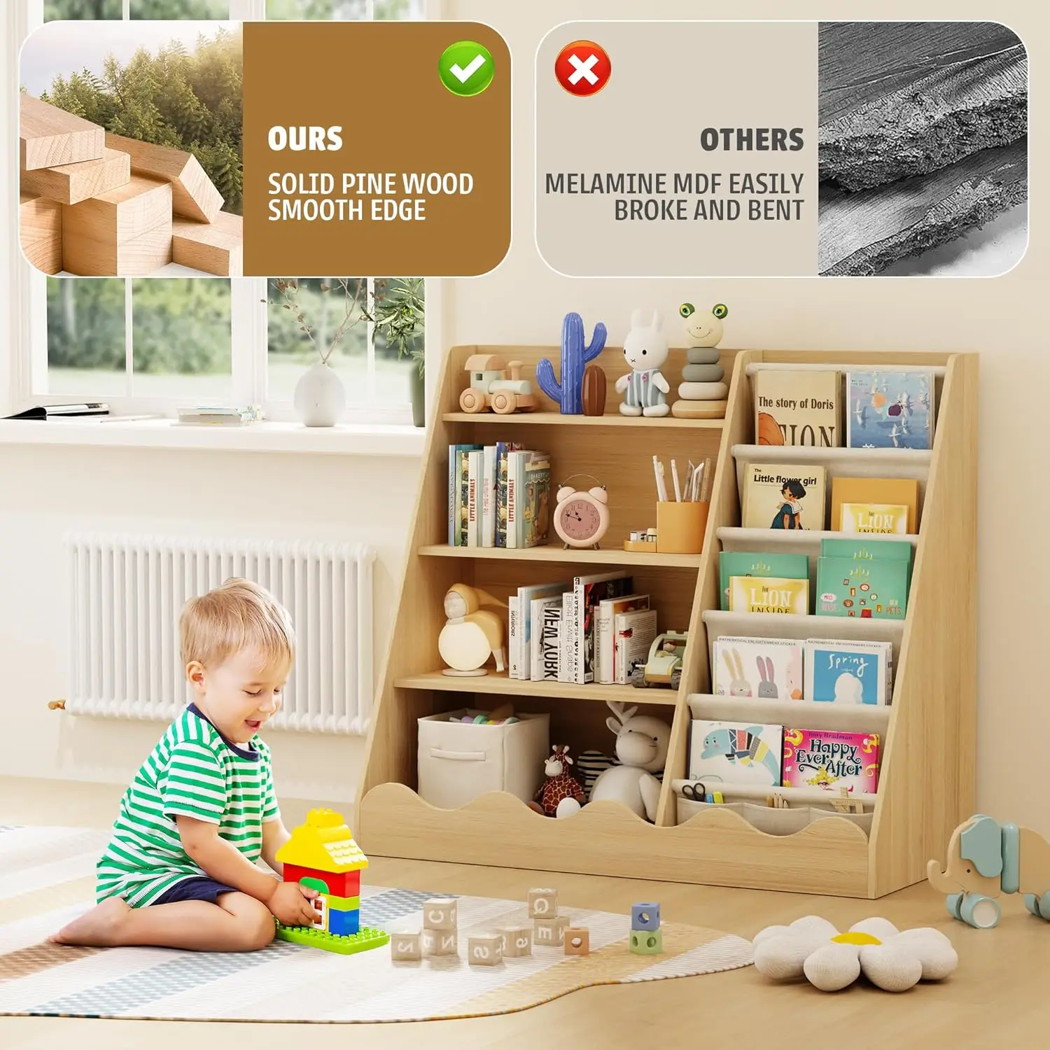 Wooden Kids Bookcase 4 Tier Ba - Baby Nursery Storage ulasan dan harga