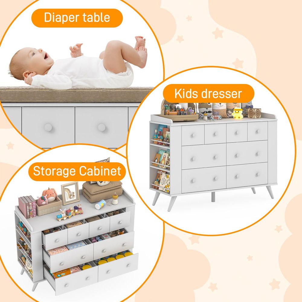 Kids Dresser Cabinet with 8 Dr - Baby Nursery Dresser Changing Table ulasan dan harga