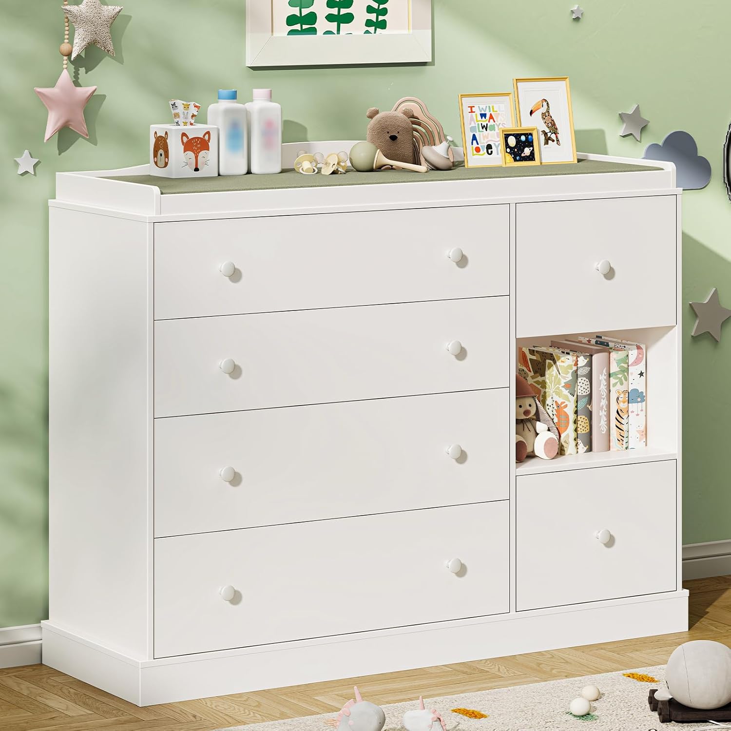 Kids Dresser Cabinet with Shel - Baby Nursery Dresser Changing Table ulasan dan harga