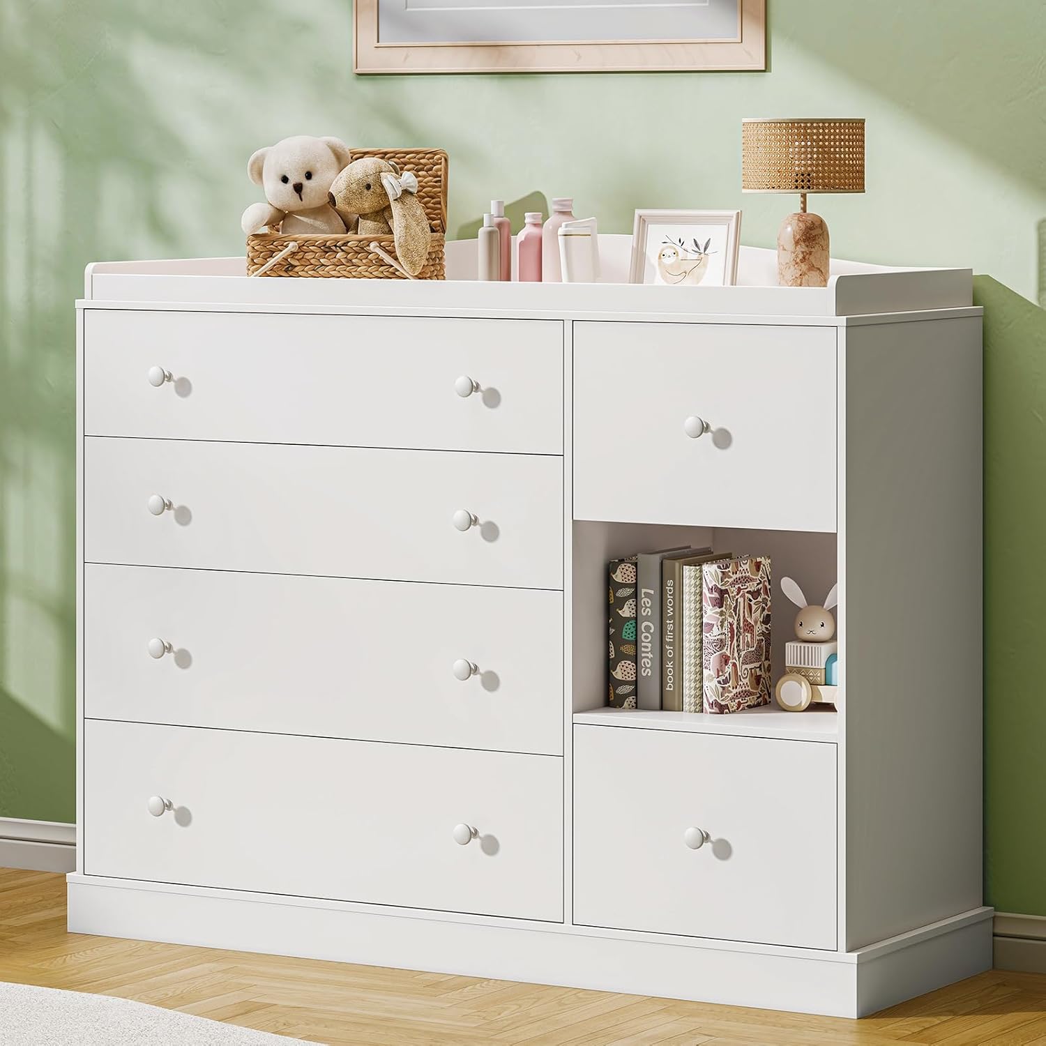 Kids Dresser Cabinet with Shel - Baby Nursery Dresser Changing Table ulasan dan harga