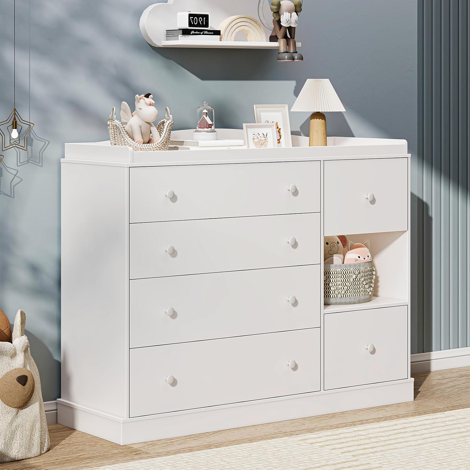 Kids Dresser Cabinet with Shel - Baby Nursery Dresser Changing Table ulasan dan harga