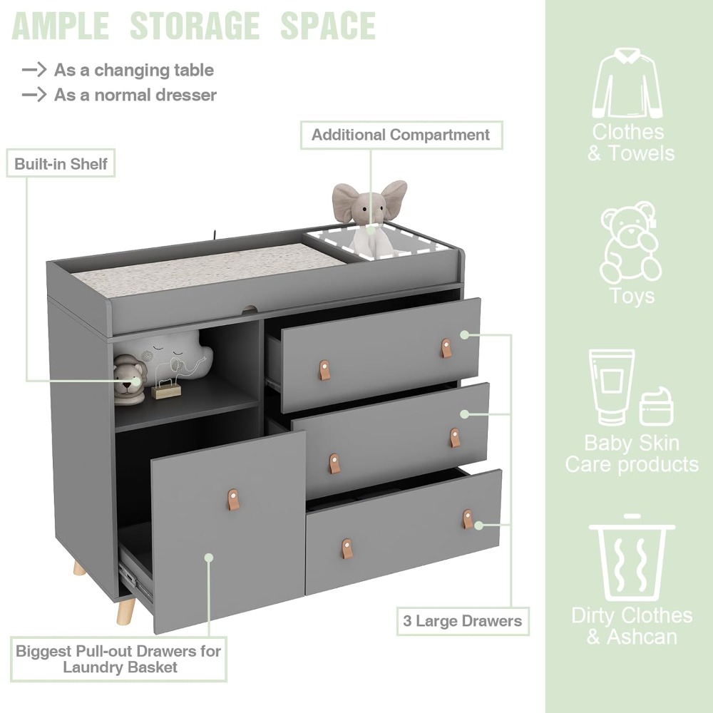 Baby Dresser Changing Table, T - Baby Nursery Laundry Basket ulasan dan harga