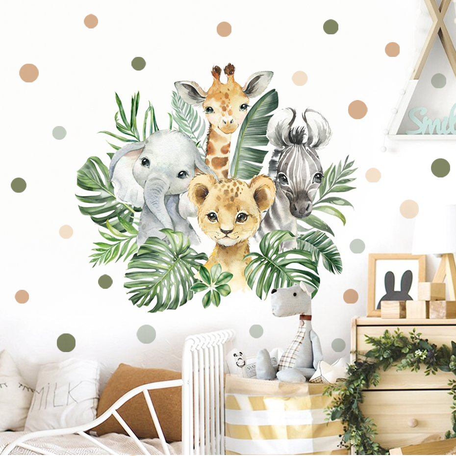 Cartoon Jungle Animals Leaves  - Baby Nursery Jungle ulasan dan harga