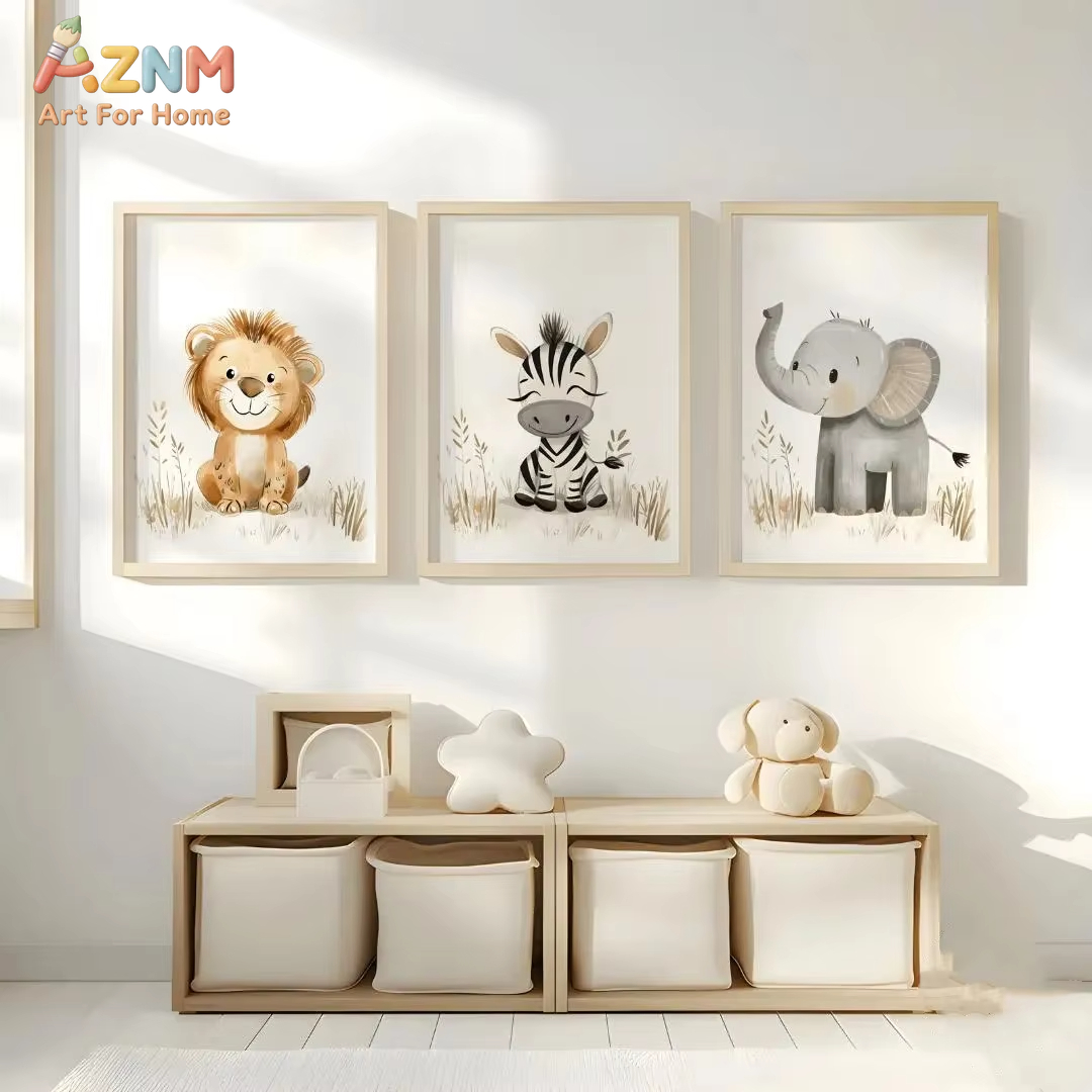 Neutral Nursery Wall Art 3PCS  - Baby Nursery Jungle ulasan dan harga