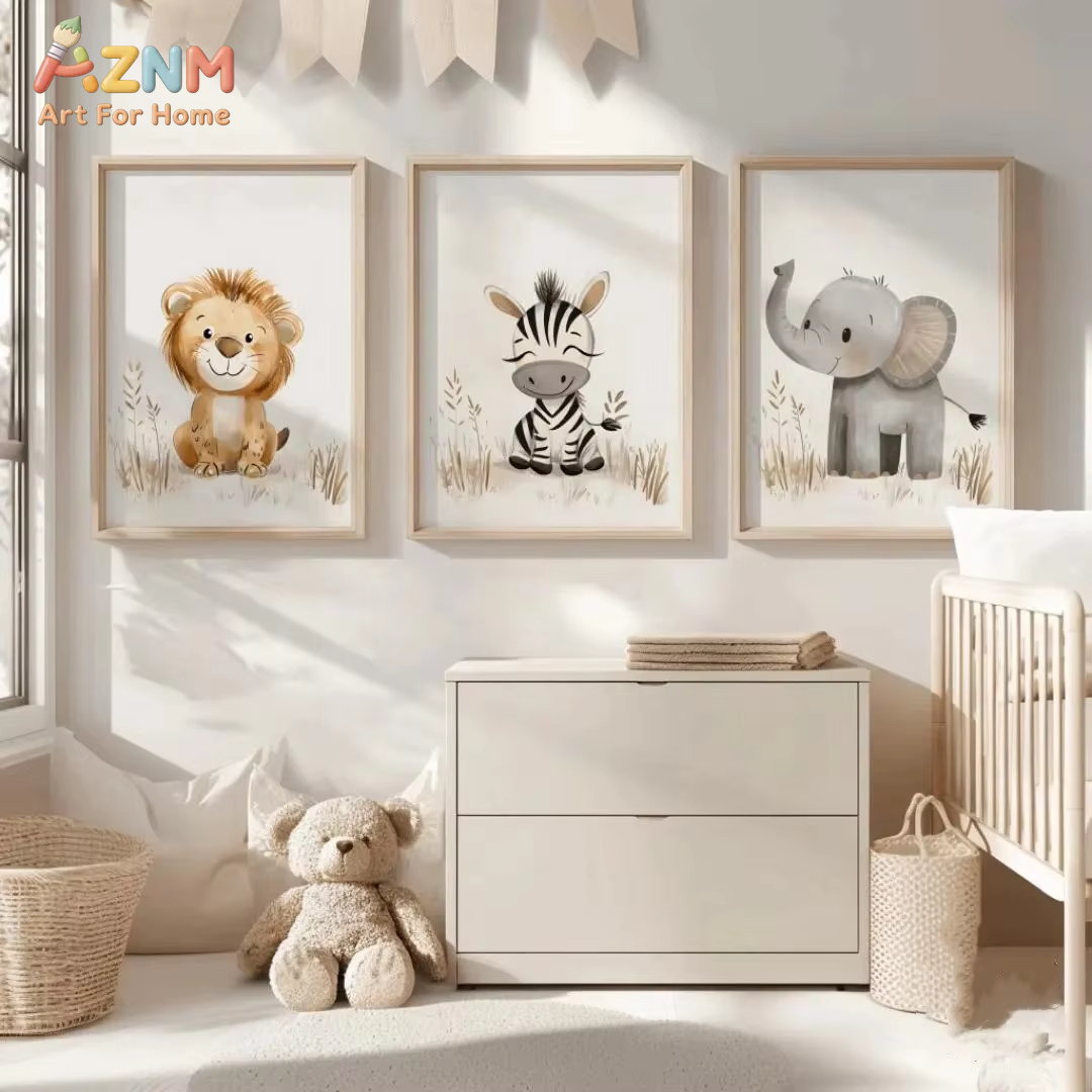 Neutral Nursery Wall Art 3PCS  - Baby Nursery Jungle ulasan dan harga