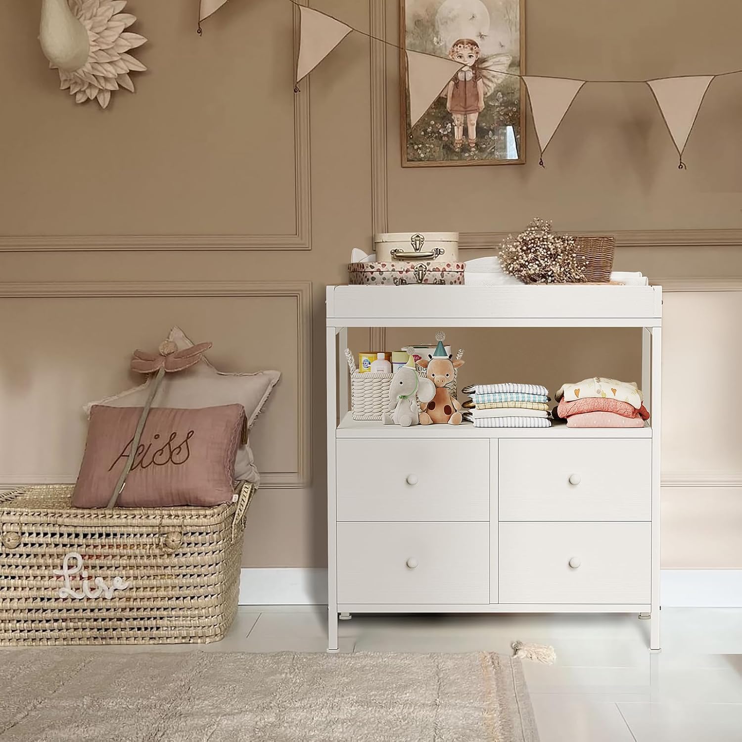 White Baby Changing Table Dres - Baby Nursery Dresser Changing Table ulasan dan harga