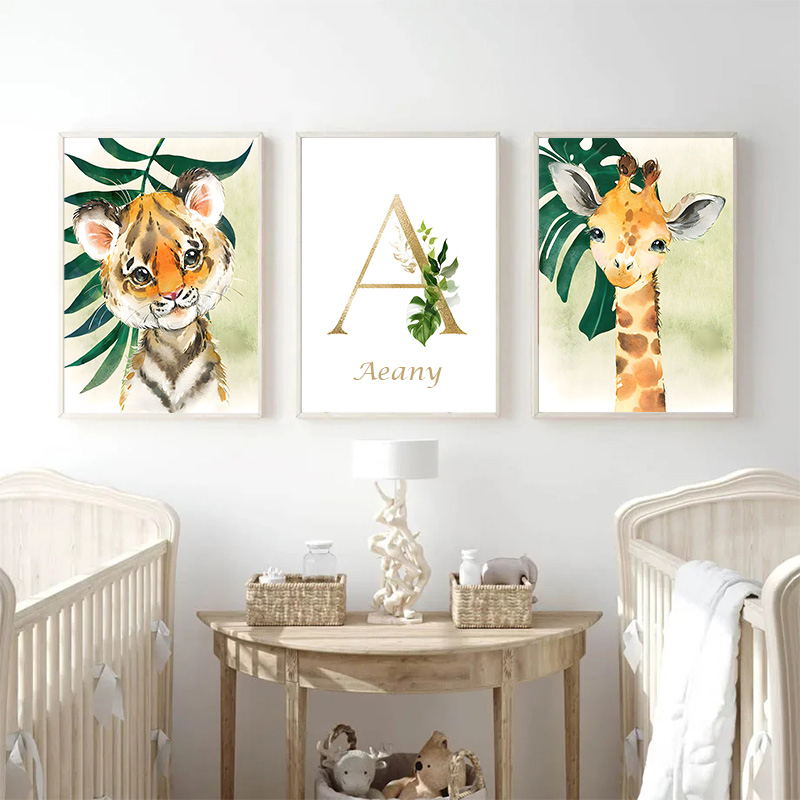 Gold Kids Name Poster Jungle A - Baby Nursery Jungle ulasan dan harga