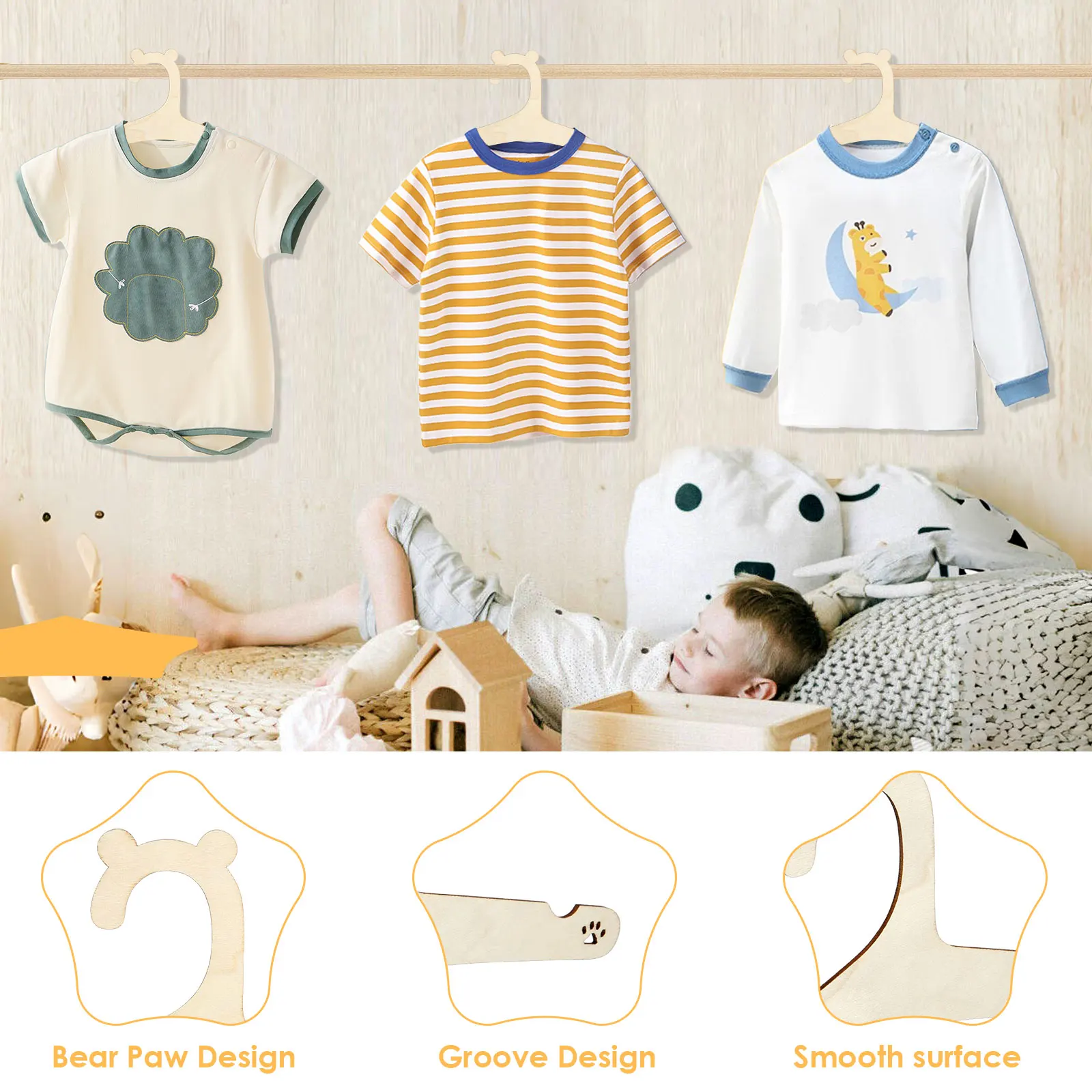 20Pcs Wooden Baby Hangers Smoo - Baby Nursery Uniform ulasan dan harga