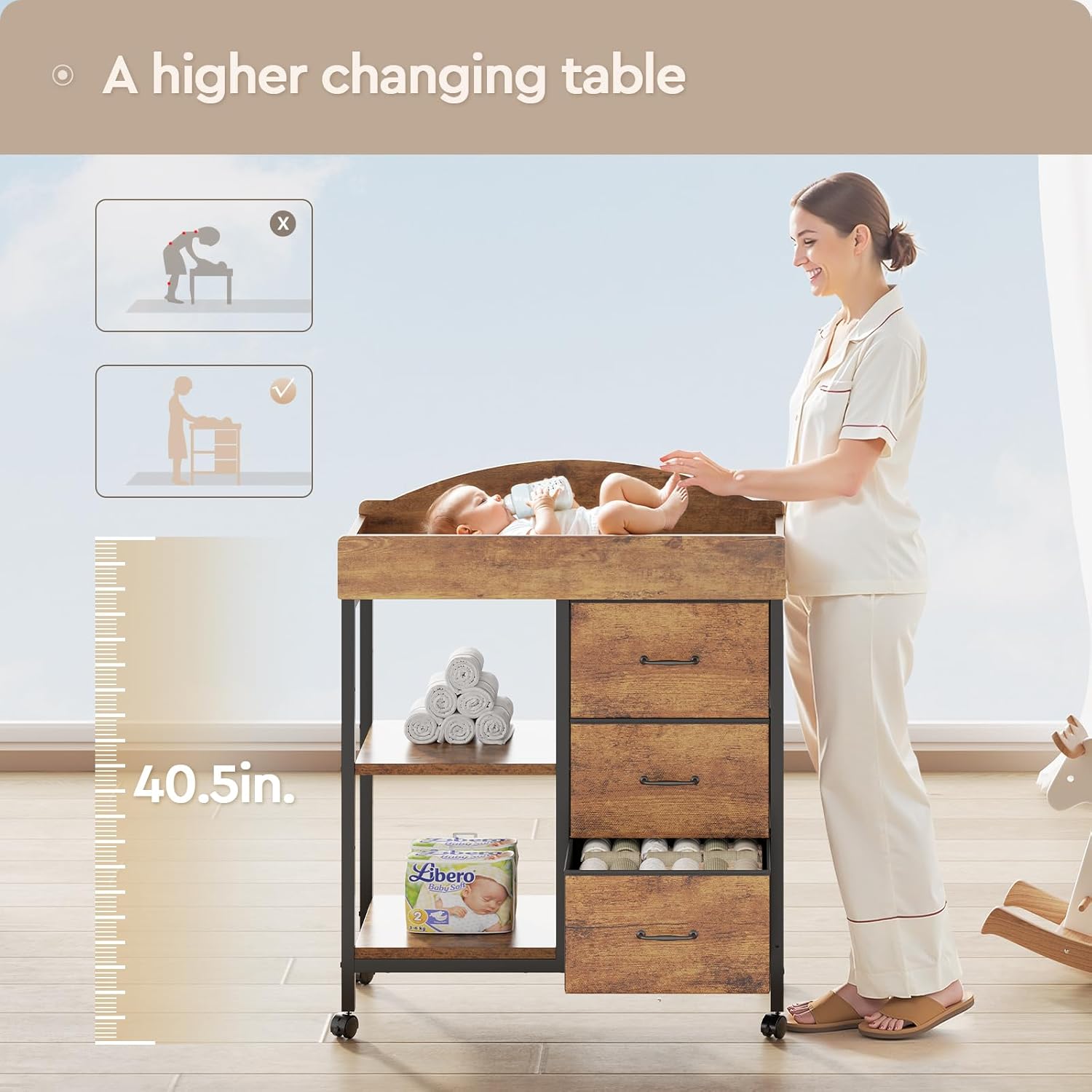 Rustic Brown Baby Changing Tab - Baby Nursery Dresser Changing Table ulasan dan harga