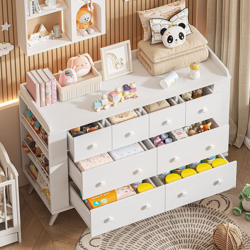 Kids Dresser Cabinet with 8 Dr - Baby Nursery Dresser Changing Table ulasan dan harga