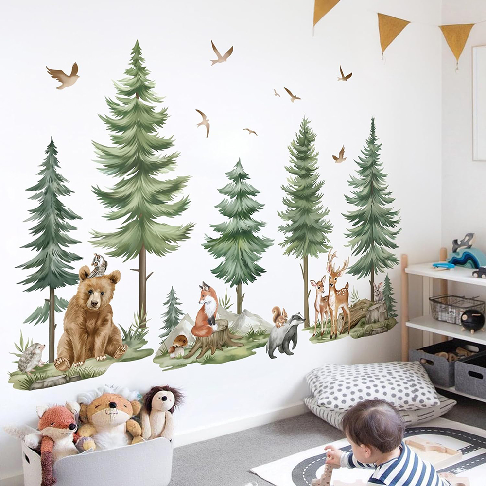 Large Mountain PineTree Wall S - Baby Nursery Jungle ulasan dan harga