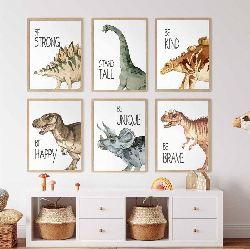 Watercolor Dinosaur Poster Nur - Baby Nursery Wall ulasan dan harga