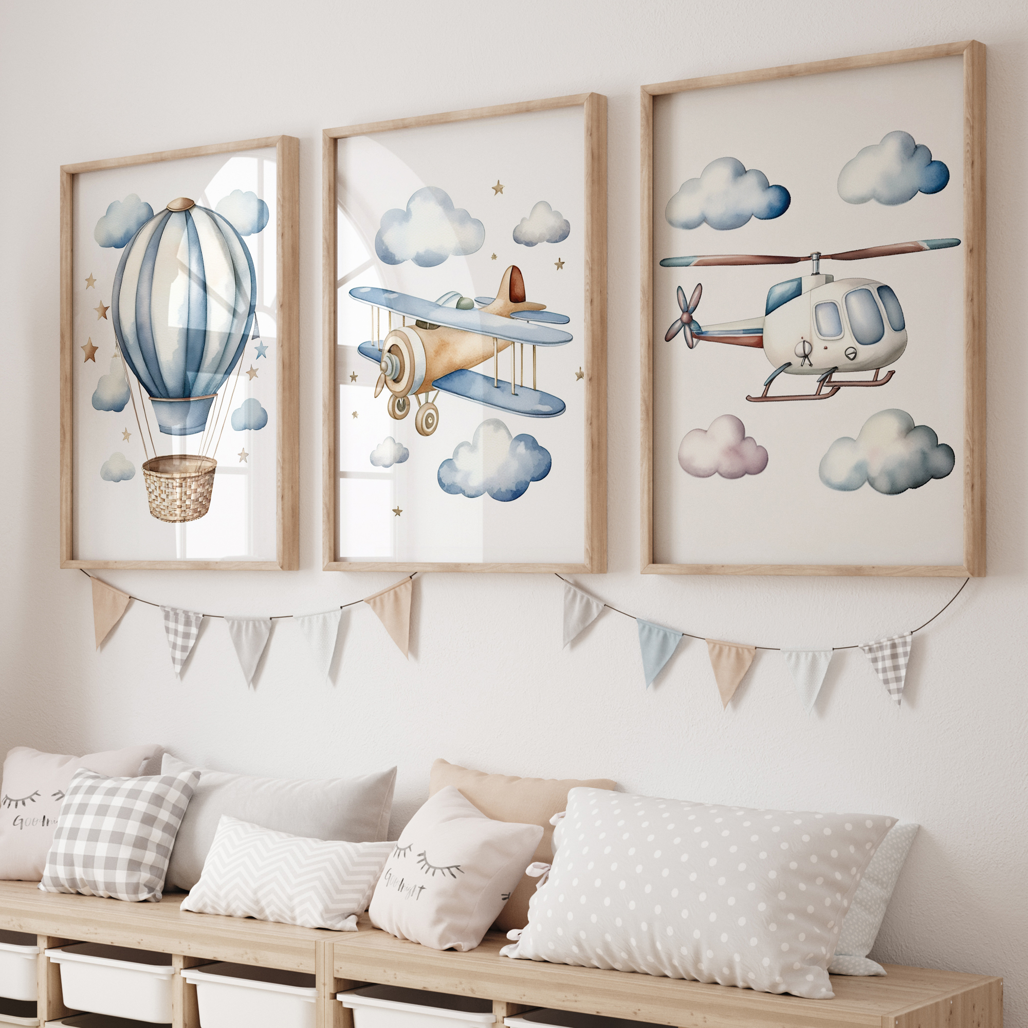 Cartoon Children Airplane Heli - Baby Nursery Wall Decor ulasan dan harga