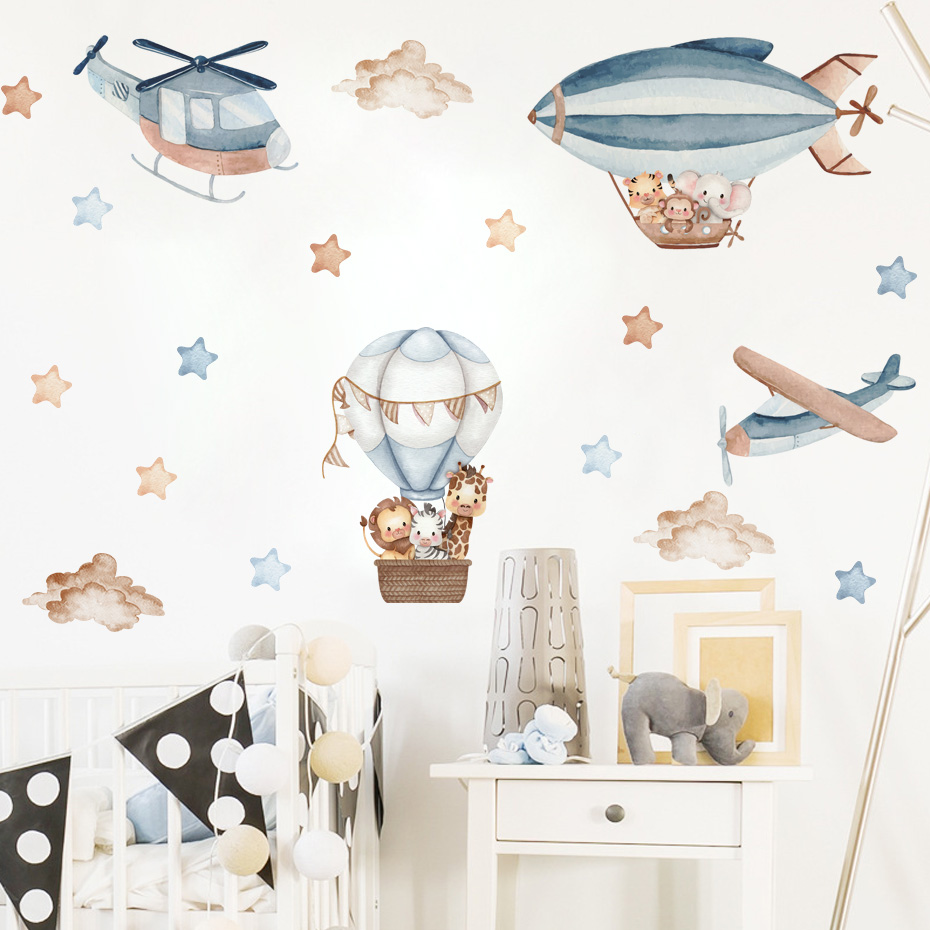 Watercolor Animals Hot Air Bal - Baby Nursery Design ulasan dan harga