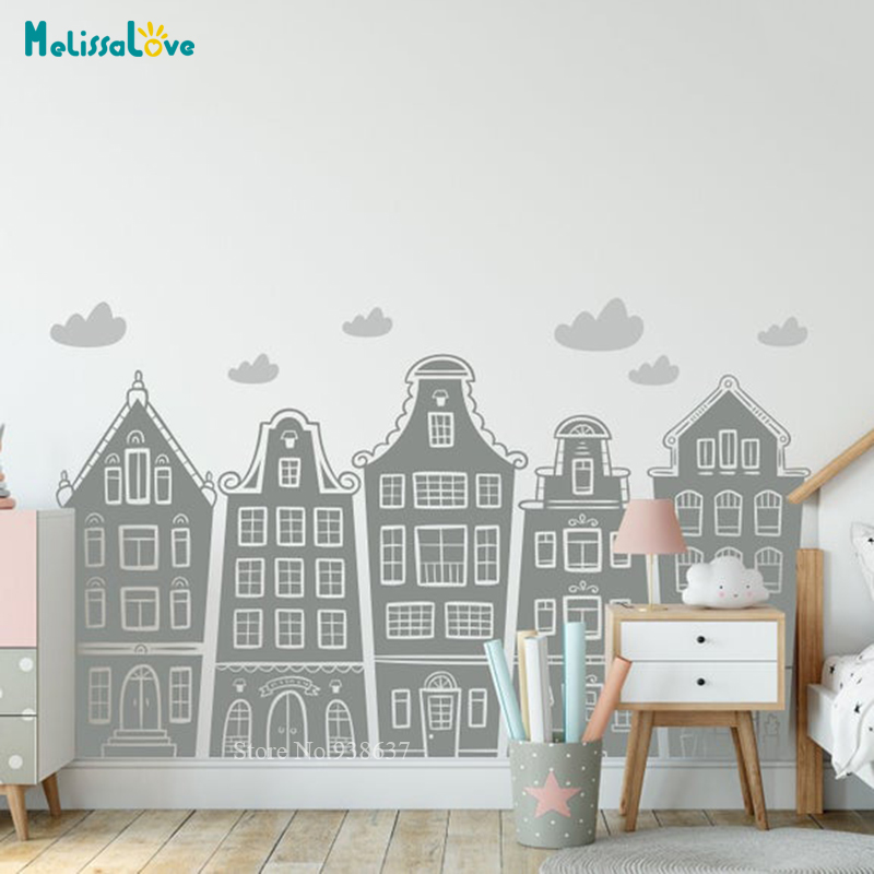 Scandinavian Houses & Clouds D - Baby Nursery Design ulasan dan harga