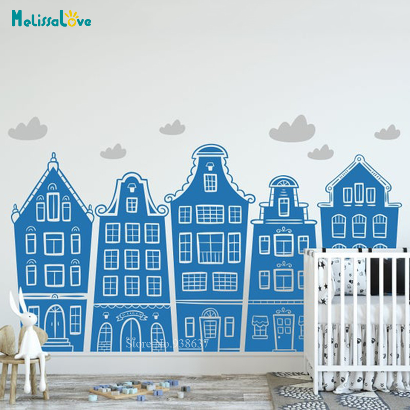 Scandinavian Houses & Clouds D - Baby Nursery Design ulasan dan harga