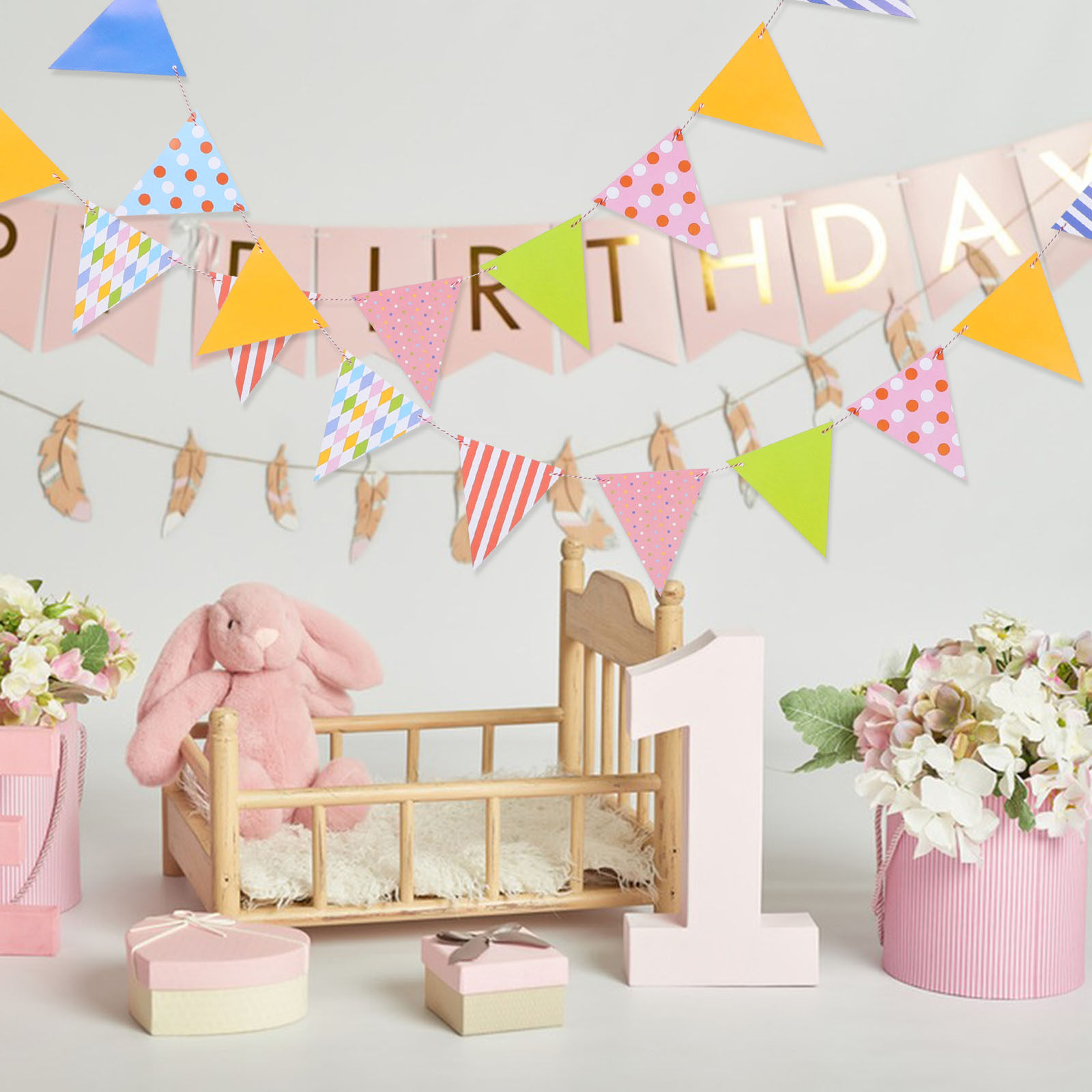 Triangle Paper Bunting Flags G - Baby Nursery Bunting ulasan dan harga