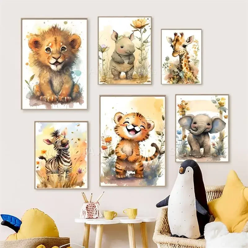 Watercolor Lion Giraffe Tiger  - Baby Nursery Design ulasan dan harga