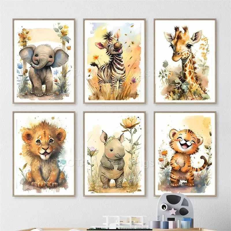 Watercolor Lion Giraffe Tiger  - Baby Nursery Design ulasan dan harga